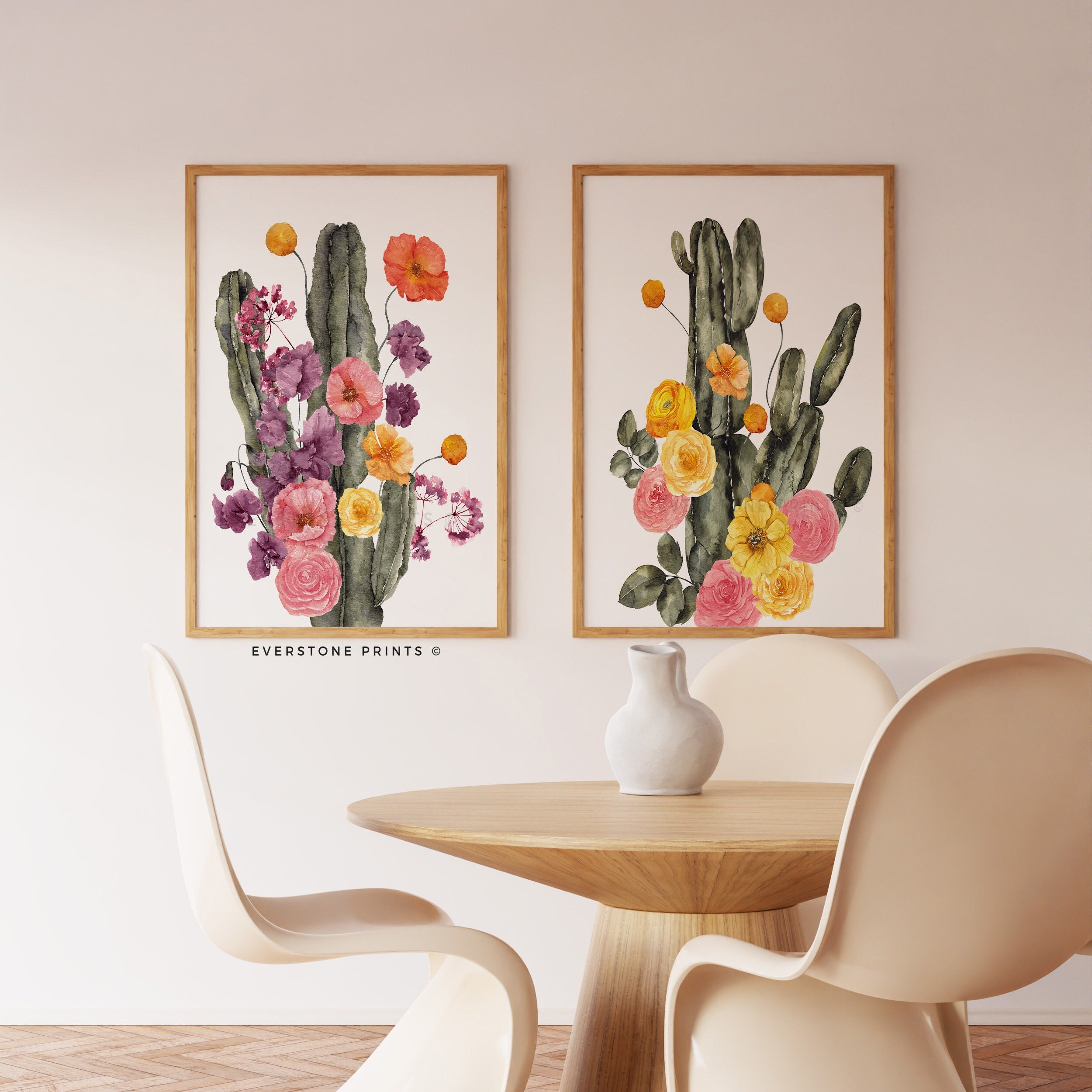 Set of 2 Cactus Wildflower Print | Botanical Print, Floral Wall Art ...
