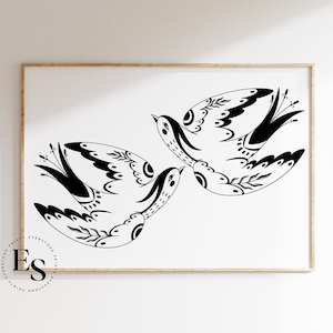 Black and White Dove Art | Bird Print, Minimalist Wall Art, Flying Birds, Nature Print, Dove Print, Printable Wall Art