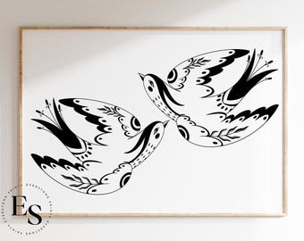Black and White Dove Art | Bird Print, Minimalist Wall Art, Flying Birds, Nature Print, Dove Print, Printable Wall Art