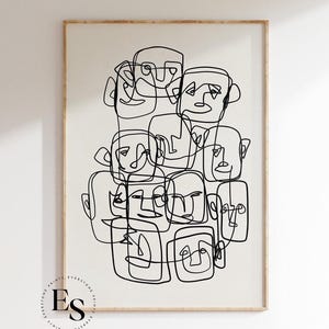 Impressão facial abstrata | Arte de linha contínua, desenho de uma linha, arte abstrata preta, arte de parede moderna, pôster de museu, arte de parede abstrata