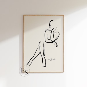 Pu&ograve; includere: Un disegno in bianco e nero di una silhouette femminile seduta con una gamba estesa. Il testo "female silhouette" &egrave; scritto sotto la figura.