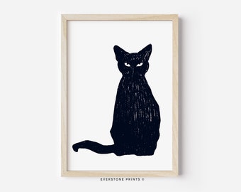 Creepy Black Cat Art | Halloween Printable, Halloween Decor, Halloween Wall Art, October Wall Art, Witch Wall Art, Printable Art