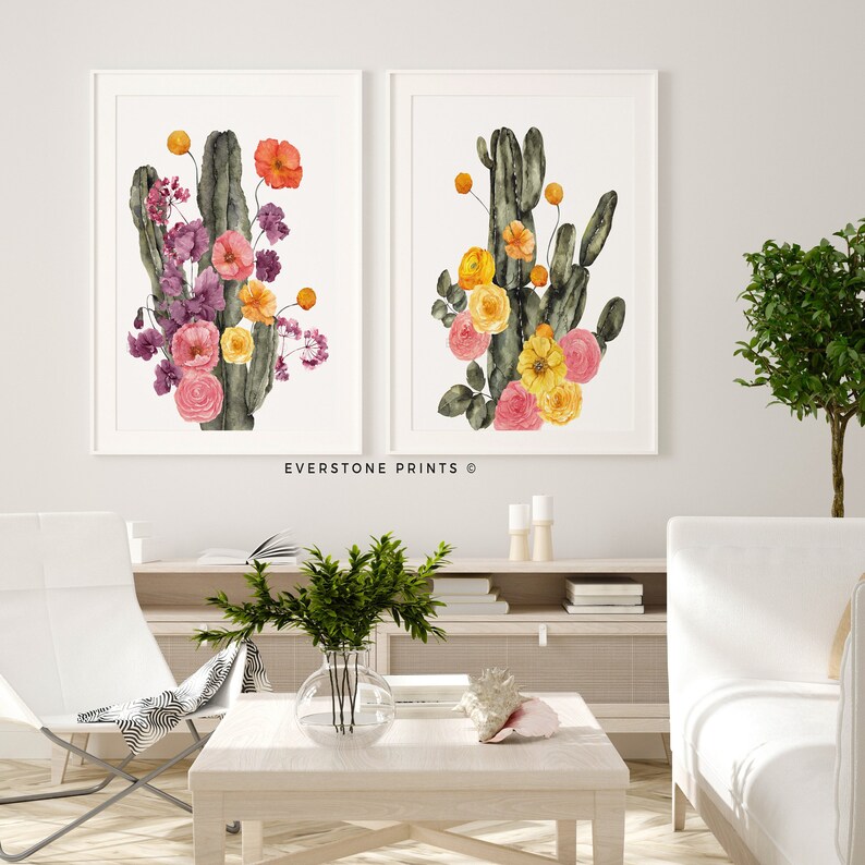 Set of 2 Cactus Wildflower Print | Botanical Print, Floral Wall Art ...