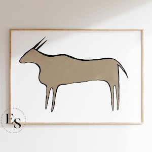 Cave Animal Drawing | Stone Age Wall Art, Prehistoric Cave Art, Primitive Caveman Art, Vintage Animal Sketch Art, Printable Art