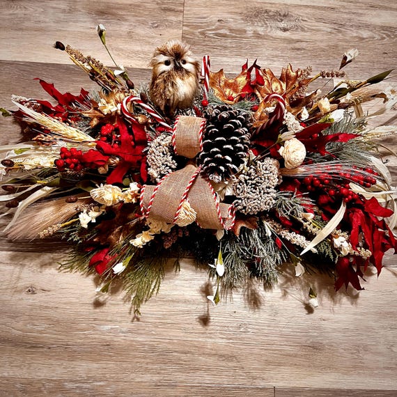 Rustic country farmhouse wreath swag-pinecones/ country Owl