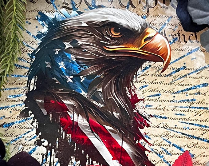 Patriotic wreath celebrate 4th of July with American eagle wreath colorful metal sign 10"inch UV resistant /14"inch natural grapevine base