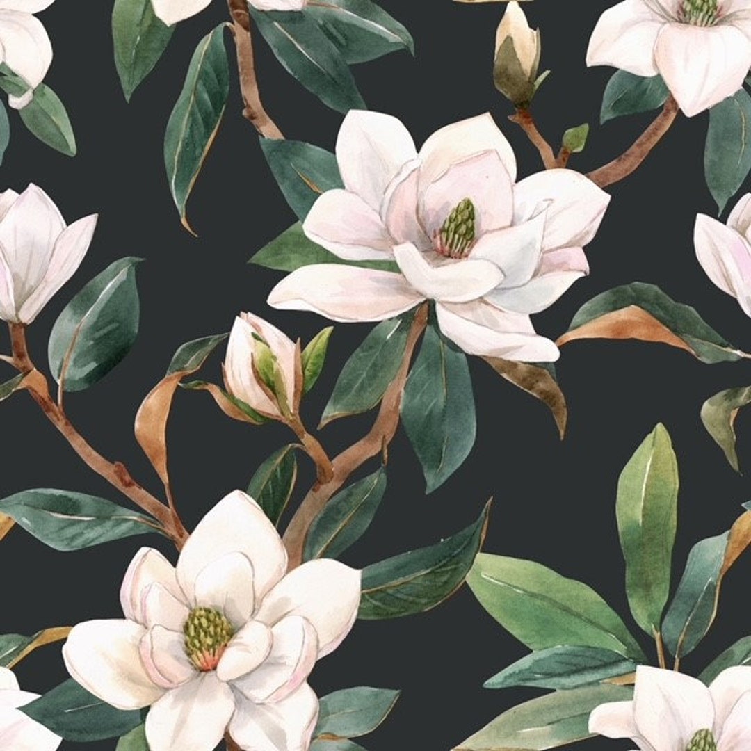 Watercolor White Magnolia Printed Floral Fabric - Etsy