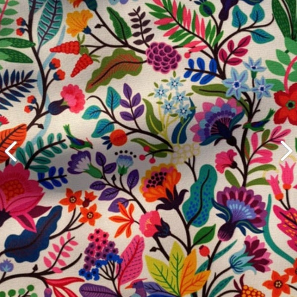 Tissu pour chaise imprimé Otomi mexicain, rembourrage à fleurs par mètre