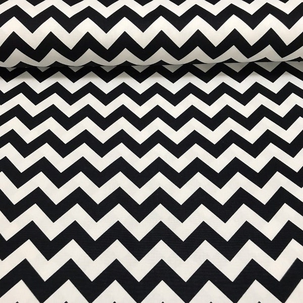 Tissu d'ameublement imprimé Chevron Zig Zag noir et blanc par mètre