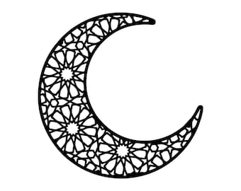 Islamic Crescent Moon SVG | Geometric Star Lattice Silhouette | Ramadan Moon Cut File | Eid Mubarak Decor | Hilal Wall Art | PNG JPG Digital