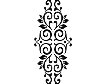 Symmetrical Scroll Accent SVG | Vertical Flourish Cut File | Ornate Damask Motif | Decorative Wall Decal Vector | Curvy Vine Silhouette