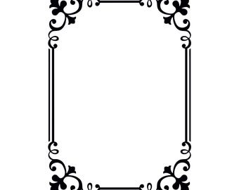 Classic Scroll SVG | Ornate Rectangular Border | Fleur De Lis Corner Silhouette | Elegant Wedding Label Cut File | Vintage Digital Frame