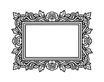 Ornate Rose Mirror Frame SVG | Floral Rectangular Border Cut File (Digital Download)