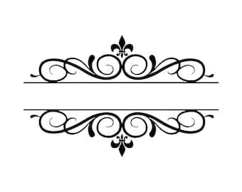 Split Scroll Monogram Frame SVG | Ornate Fleur De Lis Border Cut File (Digital Download)
