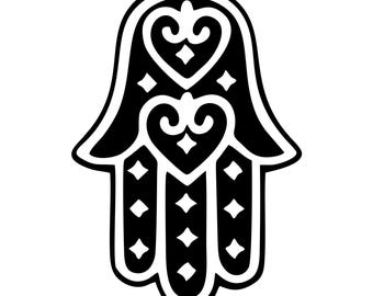 Hamsa Hand SVG | Hand of Fatima Silhouette | Protective Evil Eye Symbol | Ornate Heart & Star Design | Boho Wall Art | Ramadan Eid Decor