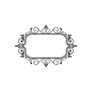 May include: Black decorative oval frame with ornate scrollwork and a blank center. The frame has a classic, vintage design, perfect for adding a touch of elegance to any project. The frame is set against a white background.