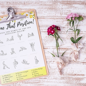 Name That Position Game with Answer Key | DIRTY Bachelorette Games Printable, X-Rated Bachelorette Games, Guess the Sex Position