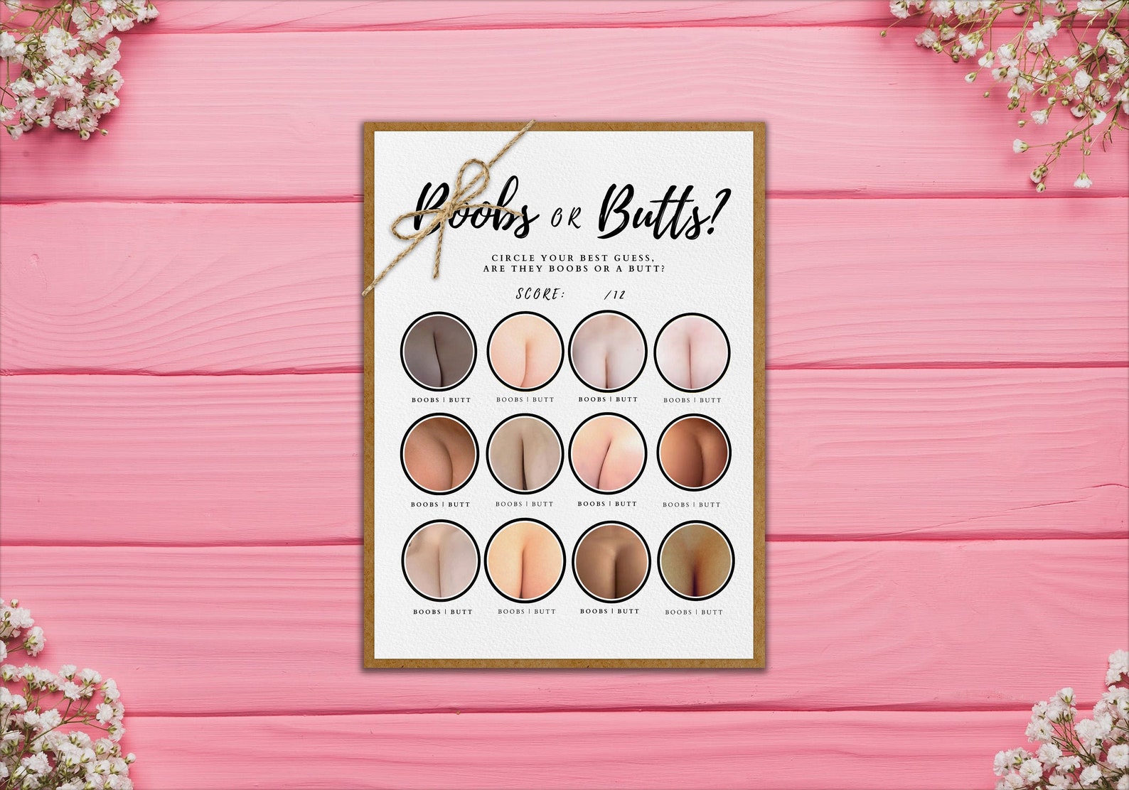 Minimalist Boobs or Butts Game With Answer Key | Bachelorette Party ...