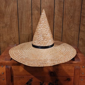 Large Straw Witch Hat With Ribbon - 22-inch Brim