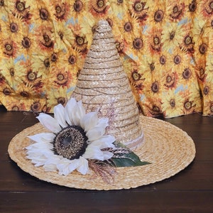 Sunflower with Rose Gold Accents 18-inch Floral Straw Witch Hat