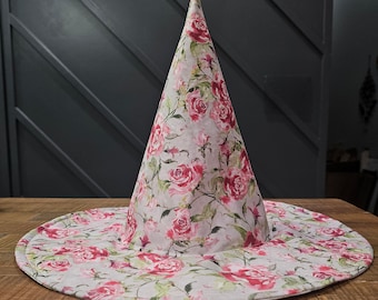 Pink and Gray Floral Witch Hat