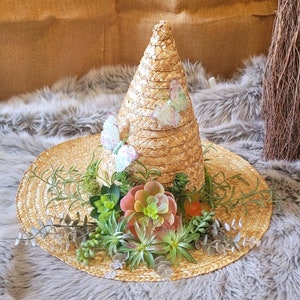 Succulent 18-inch Straw Witch Hat