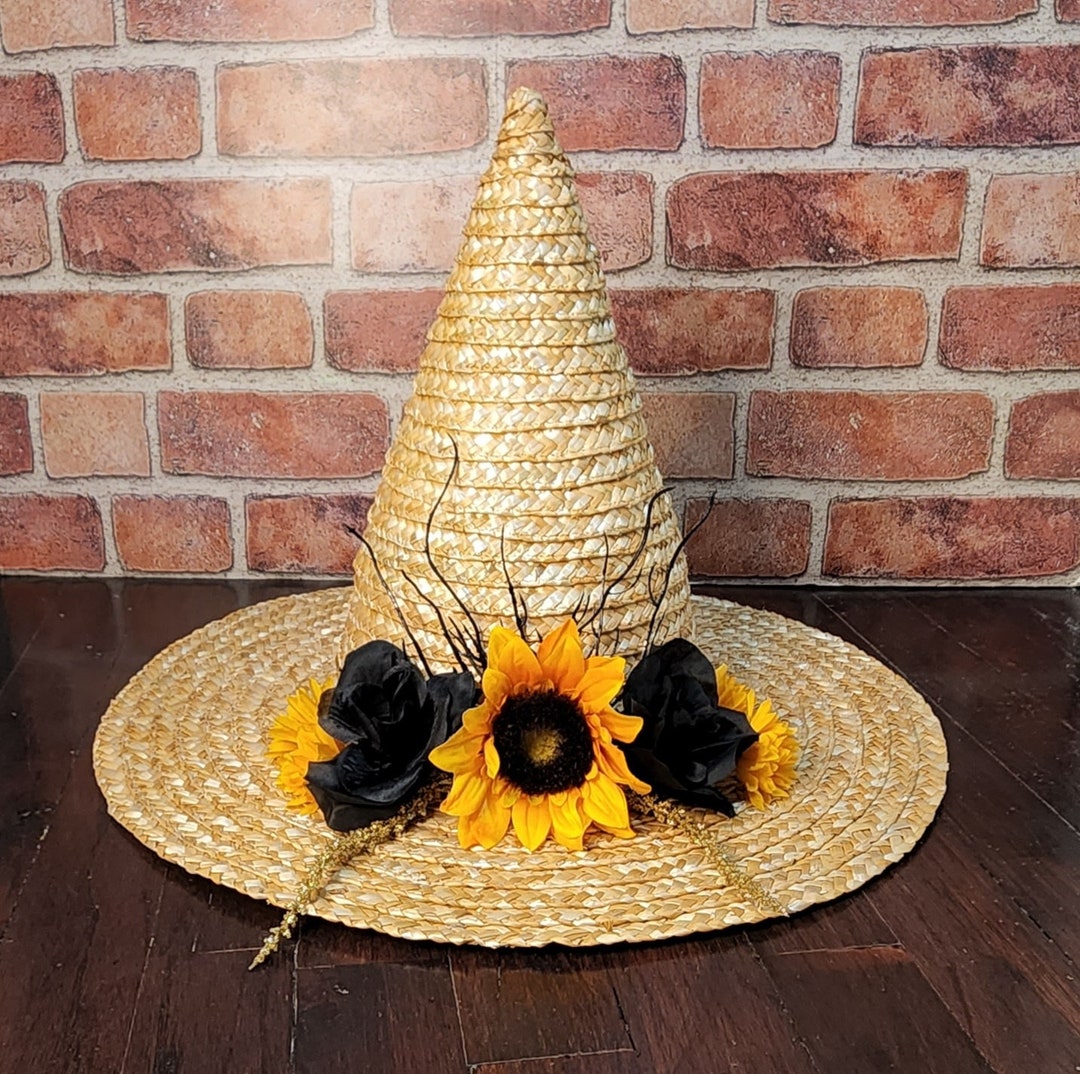 Hufflepuff Harry Potter Inspired Straw Witch Hat 18inch Etsy