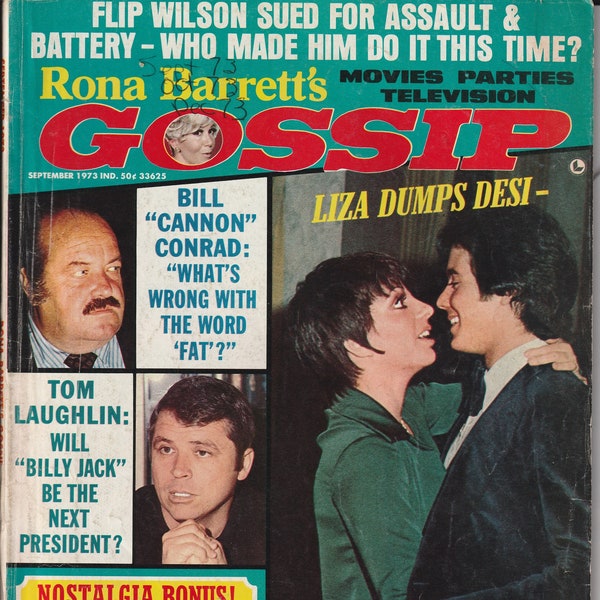 Rona Barrett es Gossip Magazine September 1973 - Liza Minnelli, Desi Arnaz Jr, Tom Laughlin, Bill Conrad, Fabian, Peter Sellers, Barbara Eden
