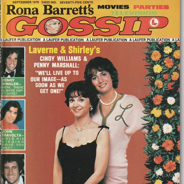 GOSSIP de Rona Barrett Septembre 1976 - Laverne & Shirley, Henry Winkler, John Travolta, Paul Michael Glaser, Cindy Williams, Penny Marshall