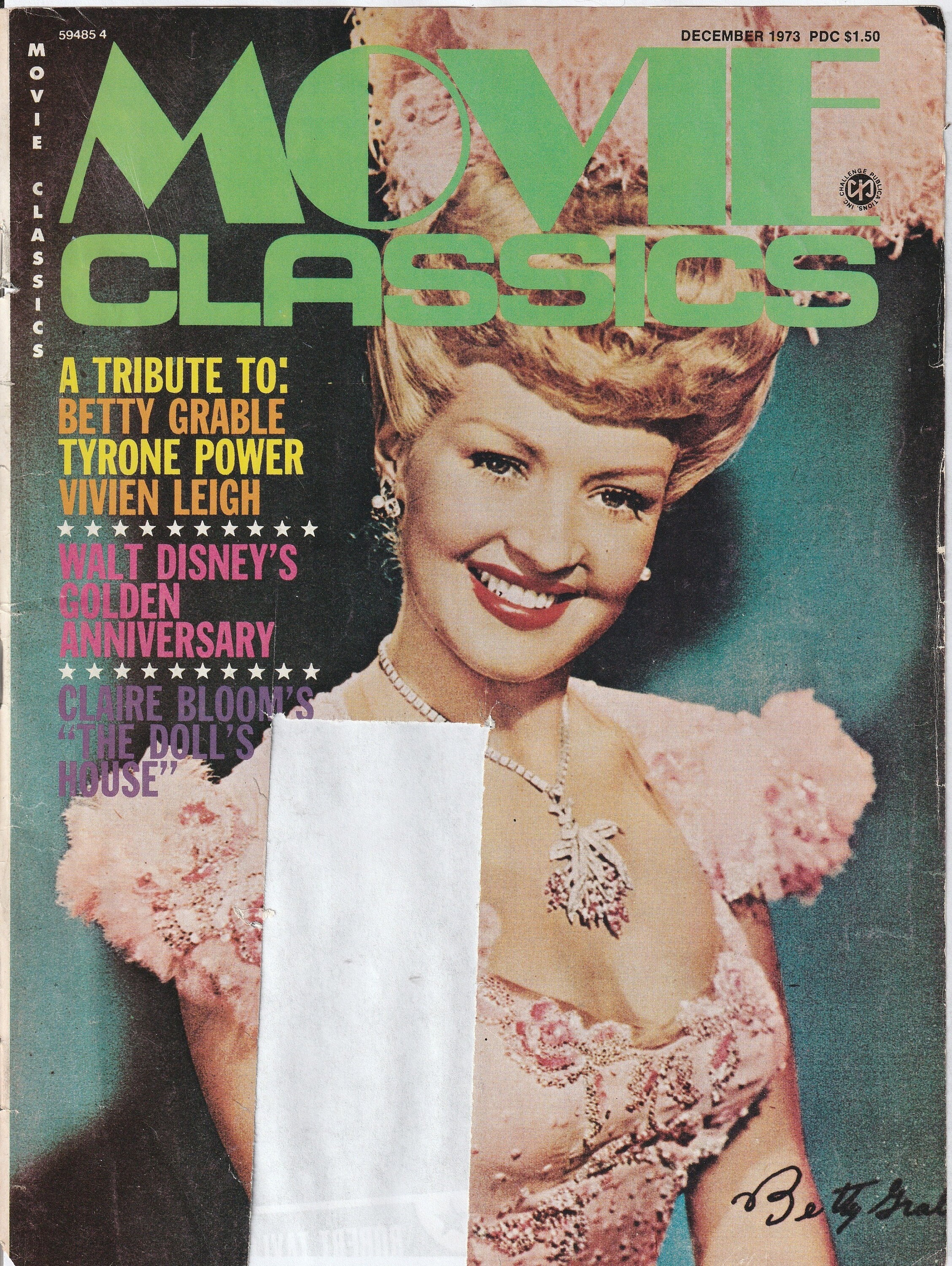 Vintage Movie Classics December 1973 - Betty Grable Walt Disney Tyrone Power Vivian Leigh Lucy