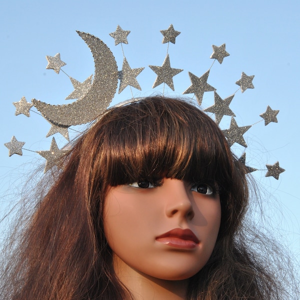Tête de lune étoilée Bandeau de lune Halloween Noëls halo couronne céleste
