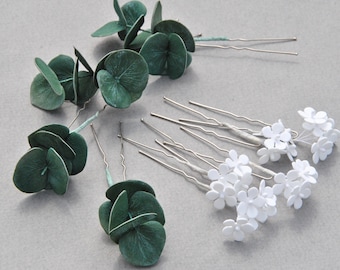 Eucalyptus babys breath hair pins Bridal hair piece greenery Wedding headpiece