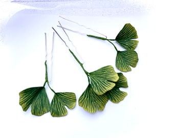 Gingko Leaf Bridal Hair Pins: Greenery Wedding Hair Clip (Set of 3)