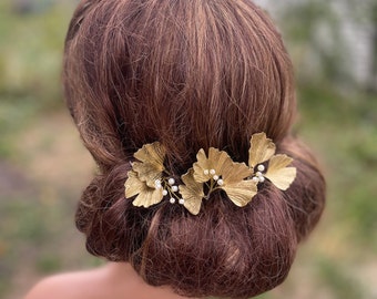 Broche à cheveux mariage hortensia nude, rose et fleurs terracotta - Mes tites lilis