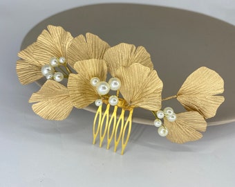 Gingko leaf hair comb Gold gingko bridal hair piece Wedding headpiece