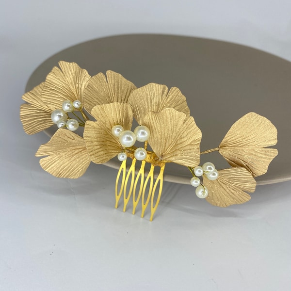 Gingko leaf hair comb Gold gingko bridal hair piece Wedding headpiece