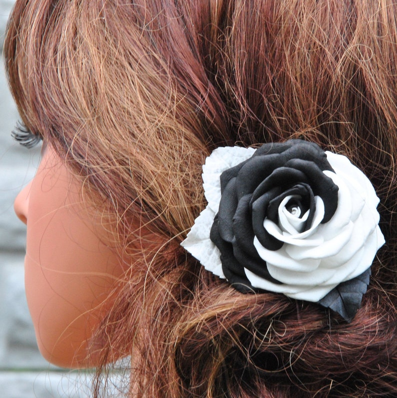Yin Yang Hair Clips Black and White Rose Flower Hair Clip Goth Etsy