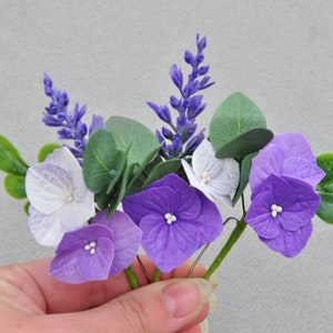 Hydrangea hair clip Purple hair pins Wedding flower hair pins Hydrangea eucalyptus bridal hair piece lilac Lavender wedding headpiece