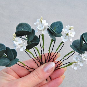 Eucalyptus hair pins wedding Greenery bridal hair piece babys breath