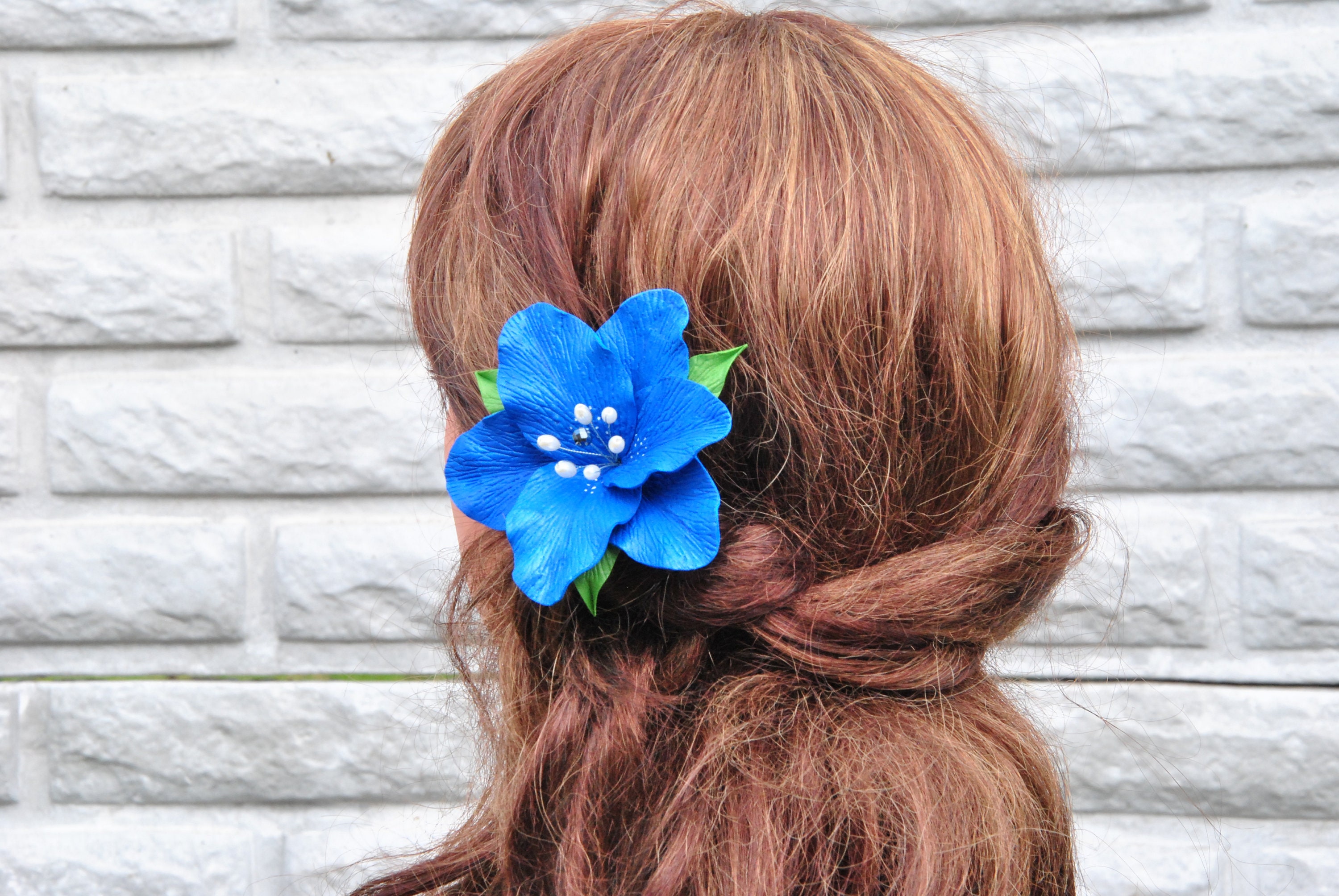 Royal blue flower hair clip Lily hair piece Tropical Etsy
