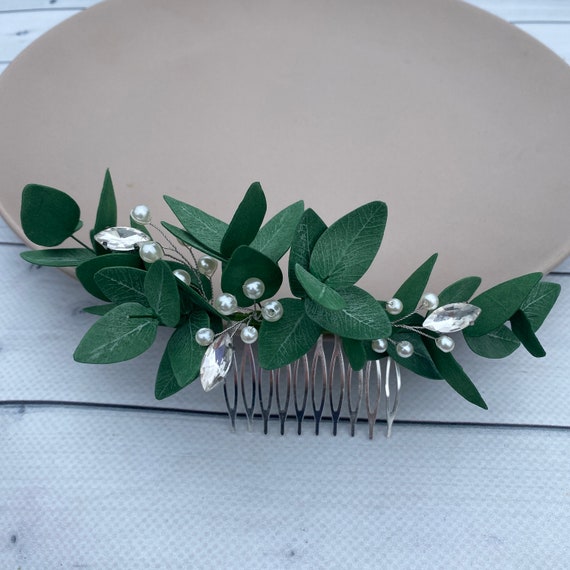 Wedding Eucalyptus Pearl Hair Combs (2) Pearl Eucalyptus Hair Comb Bridal Hair Piece Floral Hair  main image 3
