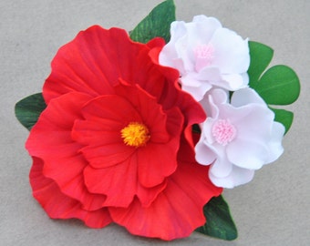 Red Hibiscus Hair Clip: Tropical Wedding Hair Piece