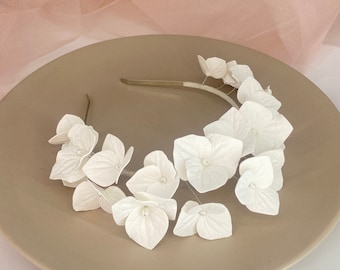 Handmade White Hydrangea Wedding Headband: Bridal Flower Crown