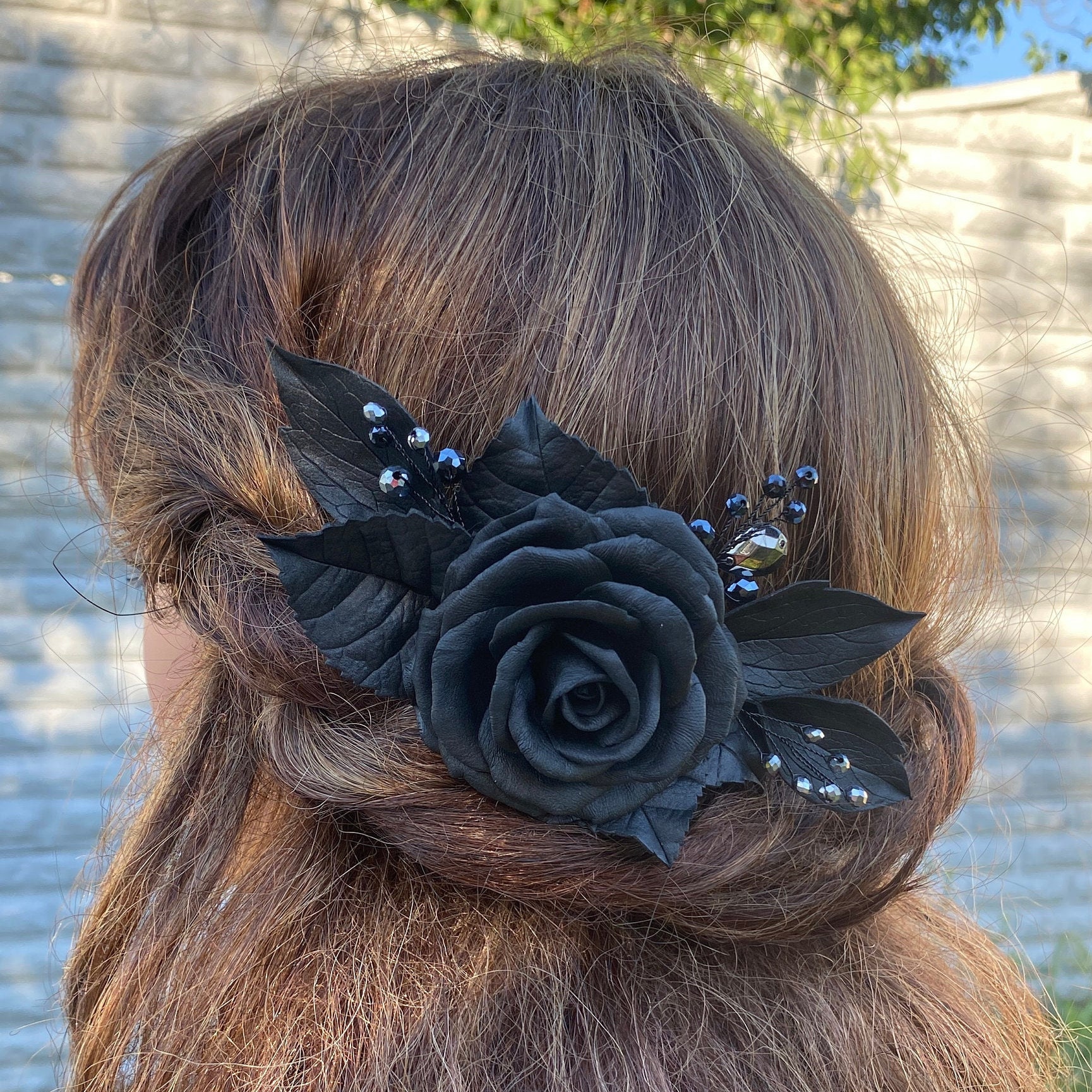Black Rose Flower Hair Clip Goth Wedding Hair Piece Pin up Hair  