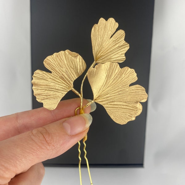 Épingles à cheveux en feuille d'or Épingle à cheveux en perles de gingko