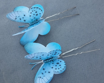 Blue butterfly wedding hair piece Bridal hair pin butterfly hair accessory