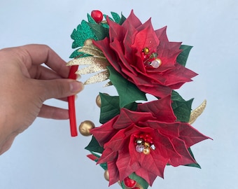 Handmade Poinsettia Christmas Headband: Winter Floral Crown