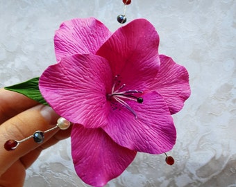 Fuchsia hair clip Hot pink flower hair clip Tropical wedding hair piece magenta, fuchsia Hawaii bridal hair flower