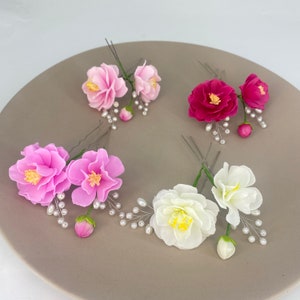 Sakura Hair Pins: Pink Cherry Blossom Pearl Wedding Hair Piece (Set of 2)