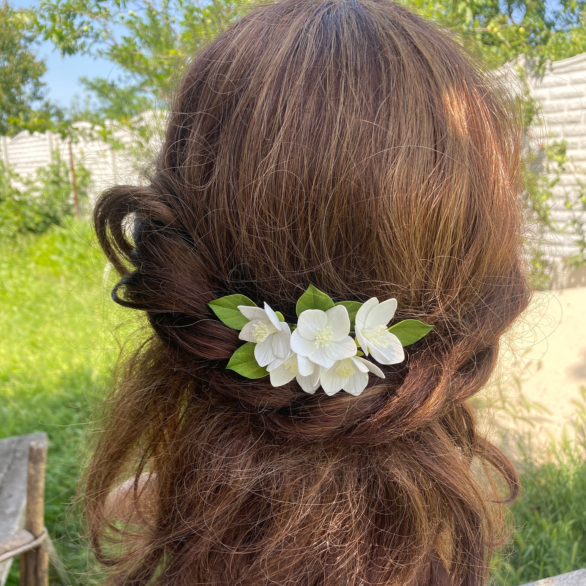 Jasmine Flower Hair Clip Blossom Bridal Hair Piece Wedding Etsy UK